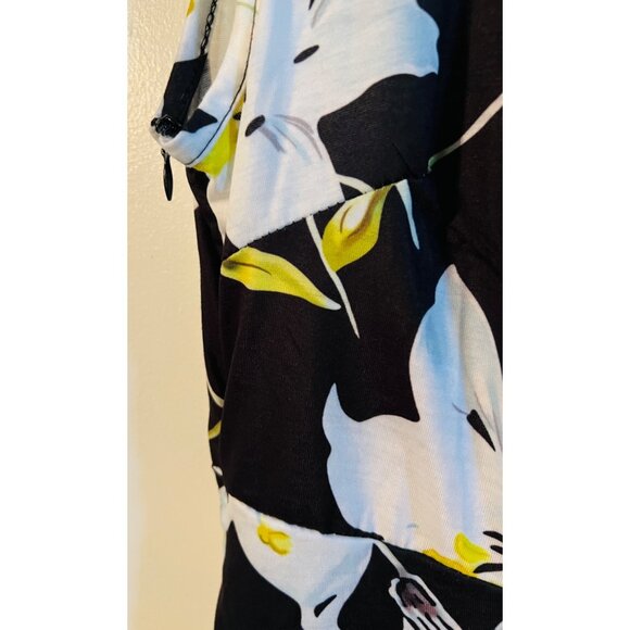 Sleeveless Floral Lily Black & White Dress With Ruffle Hem - Size L - Picture 2 of 3